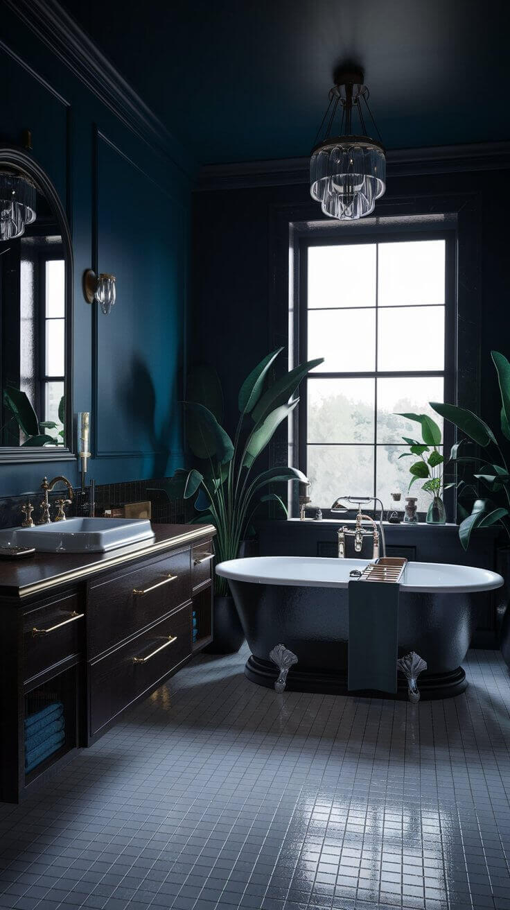 30 Beautiful Dark and Moody Bathroom Decor Ideas - Maleesha Perera
