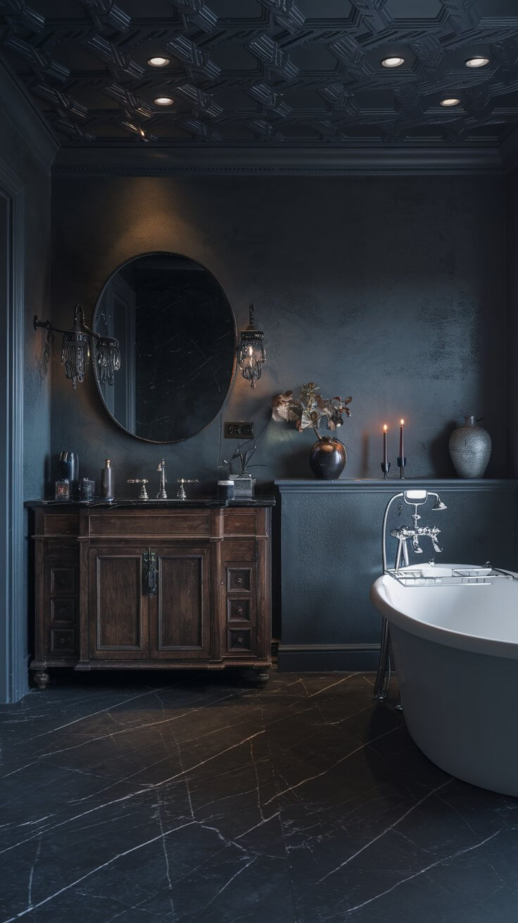 30 Beautiful Dark and Moody Bathroom Decor Ideas - Maleesha Perera